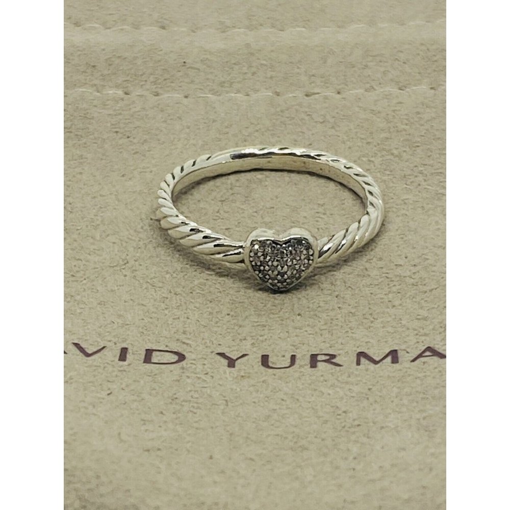 David Yurman Sterling Silver Classic Cable Heart Diamond Ring Size 7.25